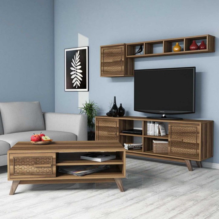 Conjunto de muebles de salón Ayla nogal