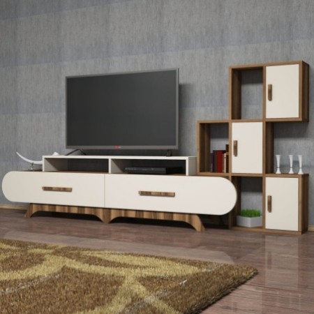 Mueble TV con estante Flora S crema nogal - 845HCT3035