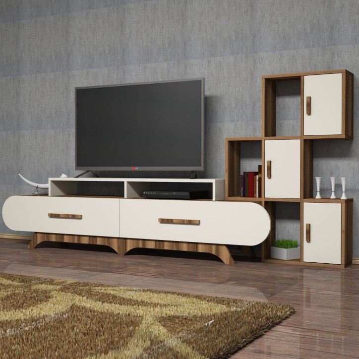 Mueble TV con estante Flora S crema nogal