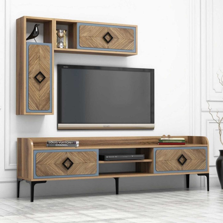 Mueble TV con estante Samba azul nogal