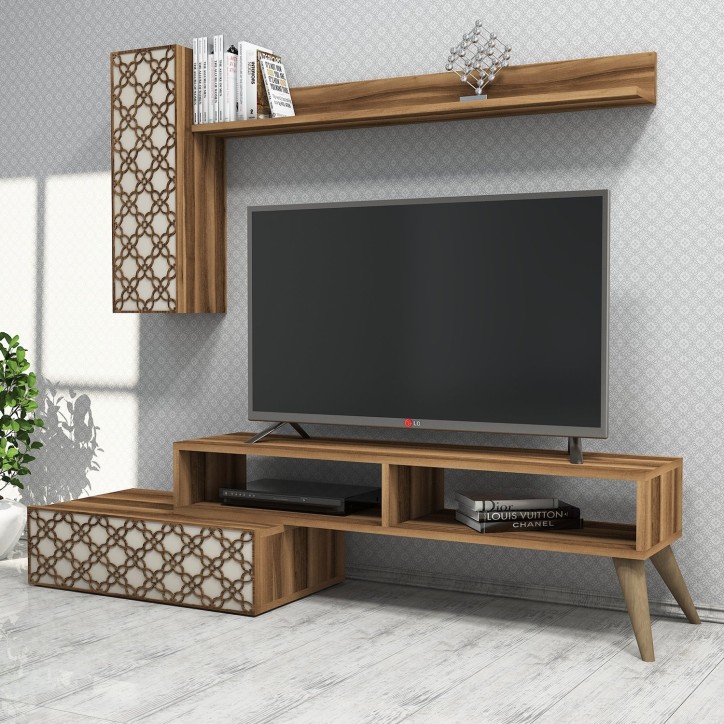 Mueble TV con estante Planet crema nogal