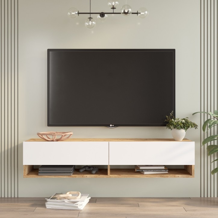 Mueble TV con estante FR11-AW pino atlántico blanco