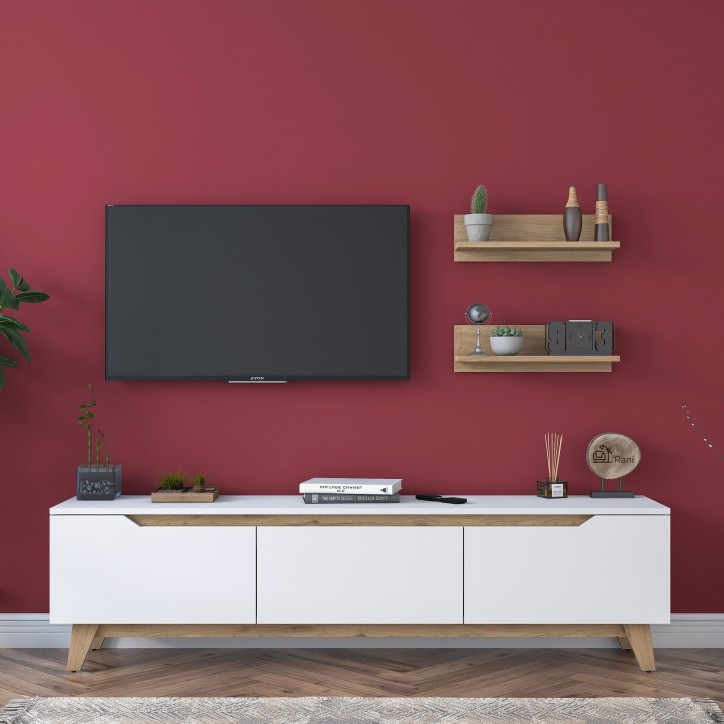 Mueble TV con estante M48 2580 nogal blanco