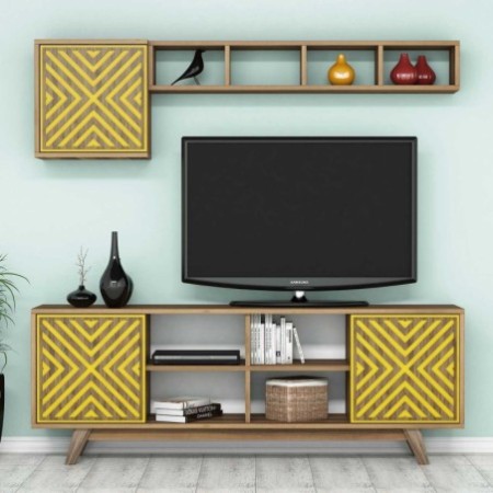 Mueble TV con estante İnci amarillo nogal - 845HCT3072