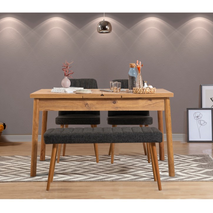 Set mesa comedor extensible y sillas (4 piezas) Santiago Atlantice pino atlántico antracita