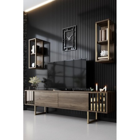 Mueble TV con estante Line negro nogal