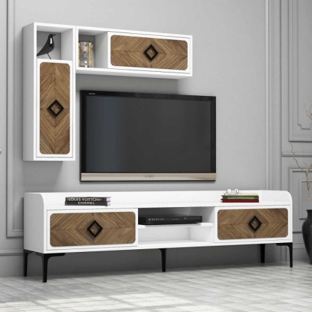 Mueble TV con estante Samba nogal blanco