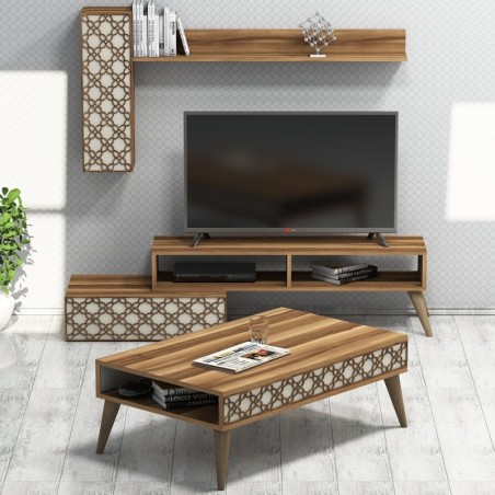 Conjunto de muebles de salón Planet crema nogal