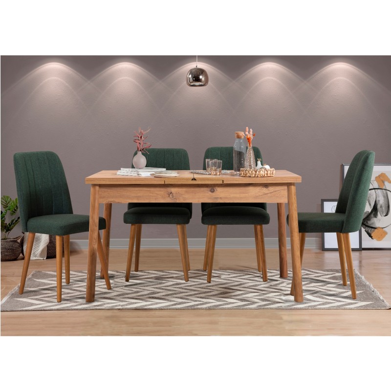 Set mesa comedor extensible y sillas (5 piezas) Santiago pino atlántico verde - 869VEL5204