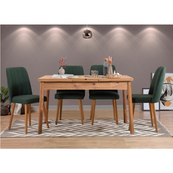 Set mesa comedor extensible y sillas (5 piezas) Santiago pino atlántico verde