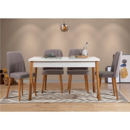 Set mesa y sillas (5 piezas) Costa pino atlántico blanco gris - 869VEL5249