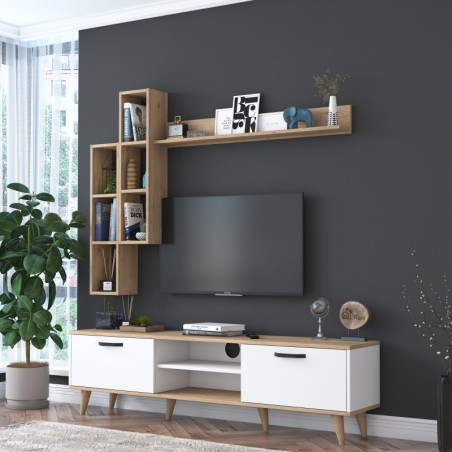 Mueble TV con estante A5-M16-2593 blanco nogal