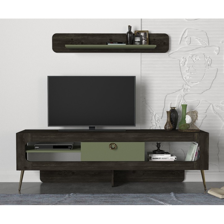 Mueble TV con estante Milandra verde negro