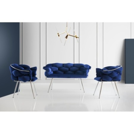 Set sofá y 2 sillones Balon-2122 cromado azul marino - 974NMB1804