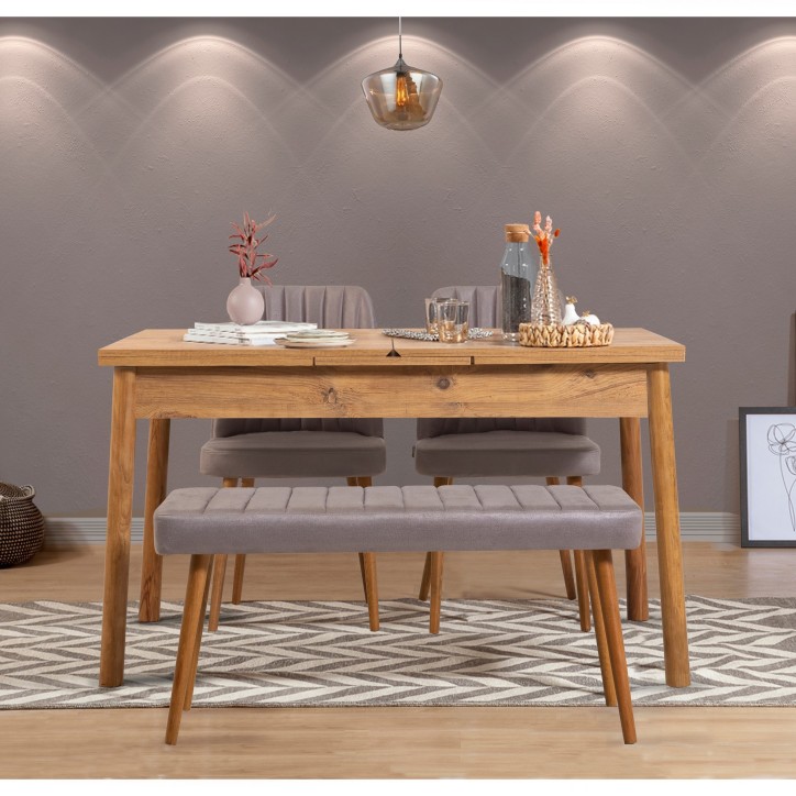 Set mesa comedor extensible y sillas (4 piezas) Santiago pino atlántico gris