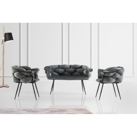 Set sofá y 2 sillones Balon-2129 negro gris oscuro - 974NMB1805