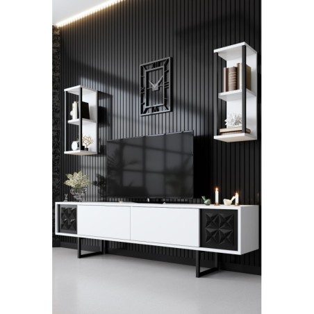 Mueble TV con estante Line blanco negro