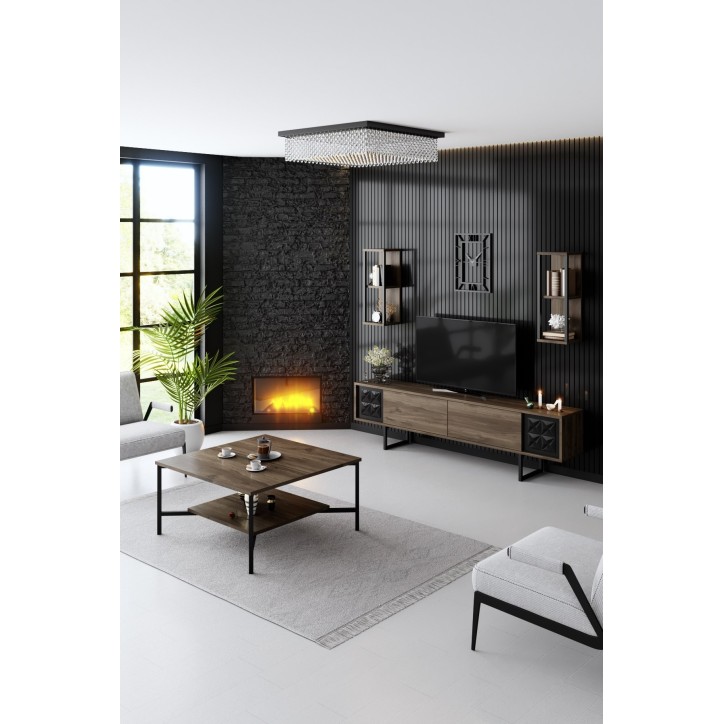 Conjunto de muebles de salón Line Set negro nogal