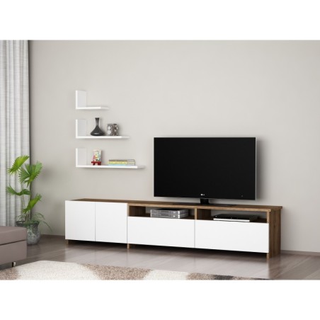 Mueble TV con estante Gelincik nogal blanco