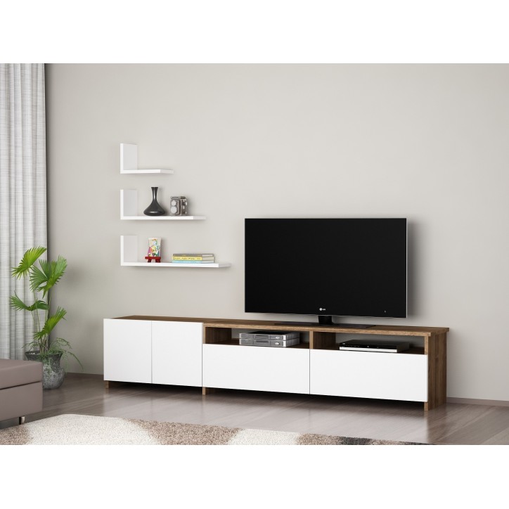 Mueble TV con estante Gelincik nogal blanco