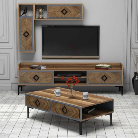 Conjunto de muebles de salón Samba azul nogal