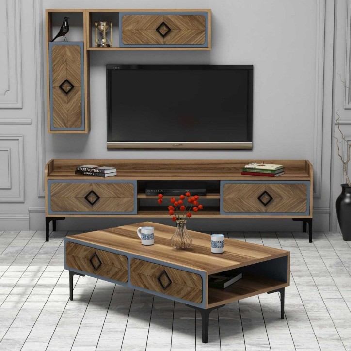 Conjunto de muebles de salón Samba azul nogal