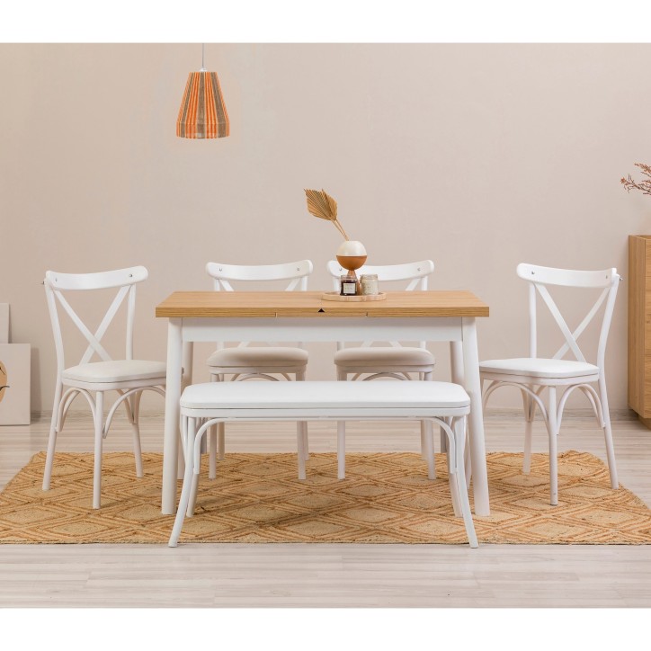 Set mesa comedor extensible y sillas (6 piezas) Oliver blanco