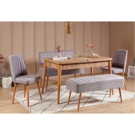 Set mesa comedor extensible y sillas (5 piezas) Vina 0701-4 pino atlántico gris