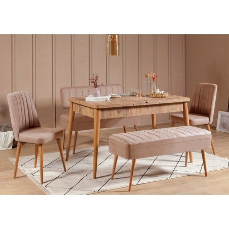 Set mesa comedor extensible y sillas (5 piezas) Vina 0900 4 pino atlántico