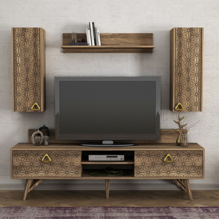 Mueble TV con estante Yakamoz nogal