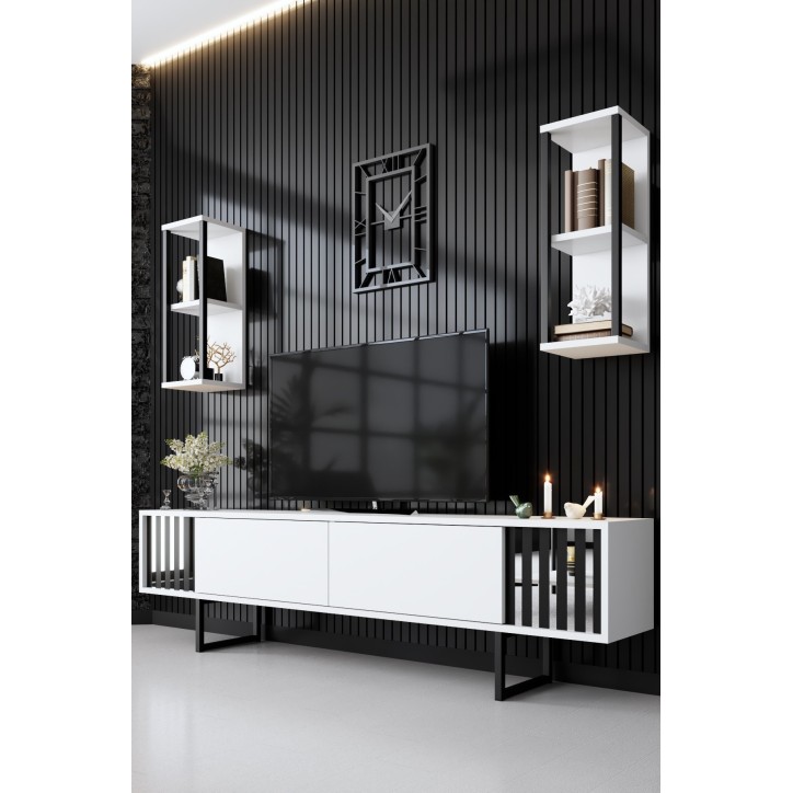 Mueble TV con estante Chrome Line blanco negro