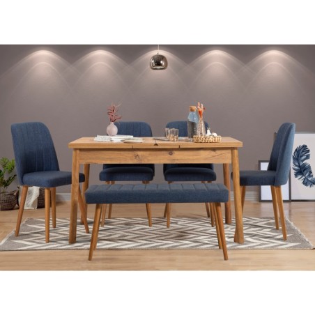 Set mesa comedor extensible y sillas (6 piezas) Santiago roble azul oscuro - 869VEL5187