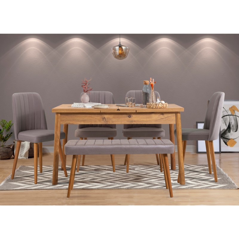 Set mesa comedor extensible y sillas (6 piezas) Santiago pino atlántico gris - 869VEL5214