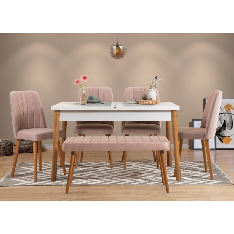 Set mesa comedor extensible y sillas (6 piezas) Santiago Atlantic pino atlántico blanco piedra - 869VEL5258