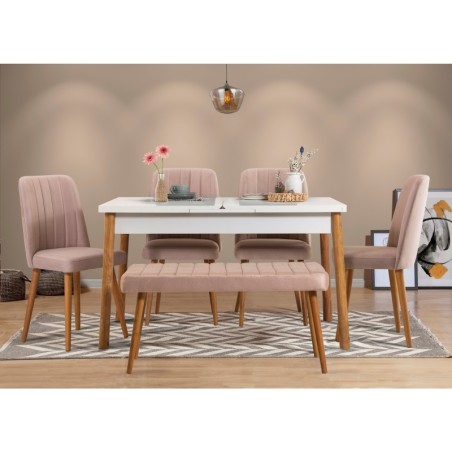 Set mesa comedor extensible y sillas (6 piezas) Santiago Atlantic pino atlántico blanco piedra - 869VEL5258