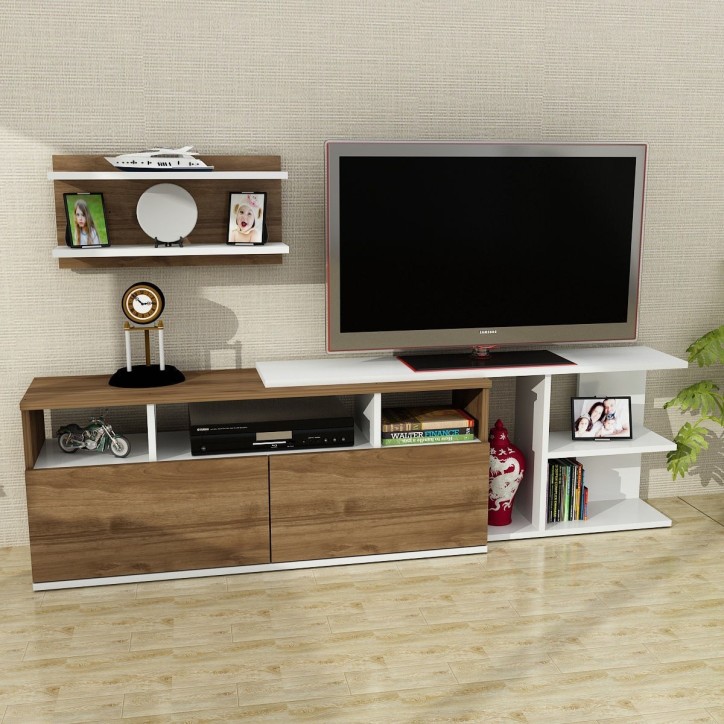 Mueble TV con estante Beste nogal blanco