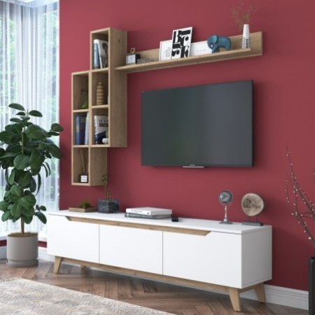 Mueble TV con estante M16-2571 nogal blanco - 543WRN1515