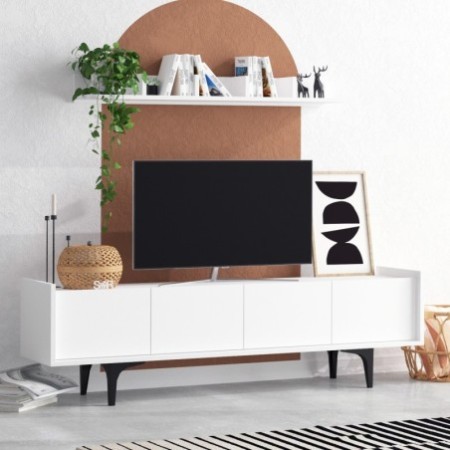 Mueble TV con estante Kastra blanco - 393MRD1249