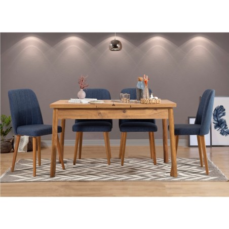 Set mesa comedor extensible y sillas (5 piezas) Santiago V2 pino atlántico azul marino