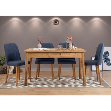 Set mesa comedor extensible y sillas (5 piezas) Santiago V2 pino atlántico azul marino - 869VEL5185