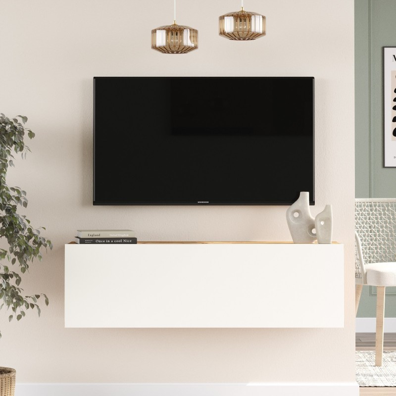 Mueble TV con estante FR12-AW pino atlántico blanco - 956LCS1681