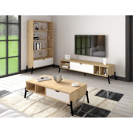 Conjunto de muebles de salón Ponuse zafiro roble blanco - 835PUQ6204