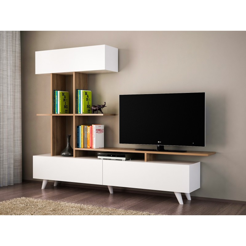 Mueble TV con estante Violet nogal blanco - 745DCD3010