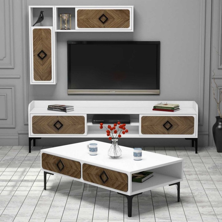 Conjunto de muebles de salón Samba nogal blanco