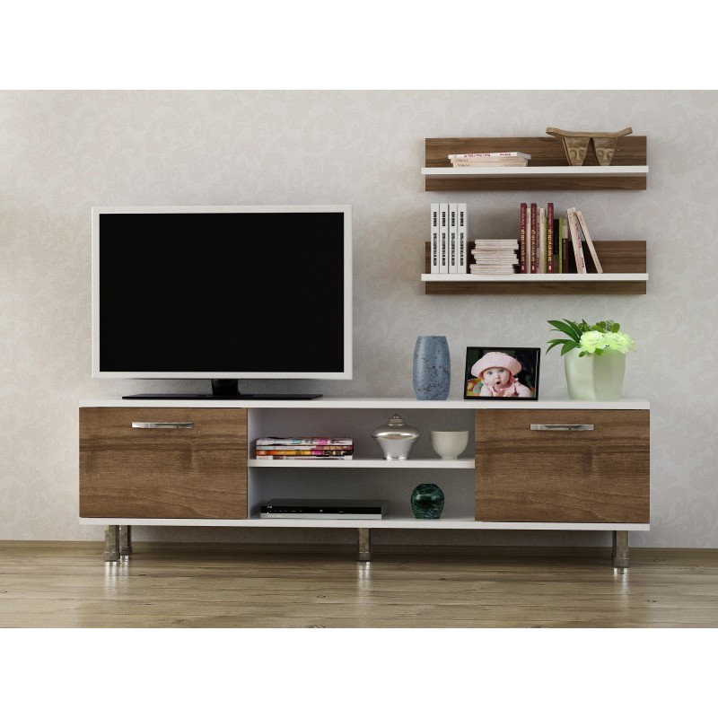 Mueble TV con estante Derma nogal blanco - 756FRN3050