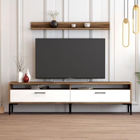 Mueble TV con estante Istanbul blanco nogal