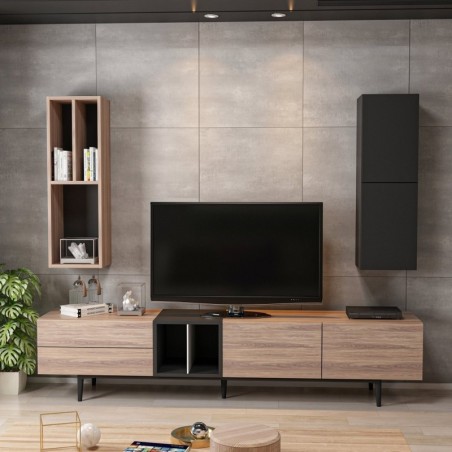 Mueble TV con estante Diany roble blanco negro