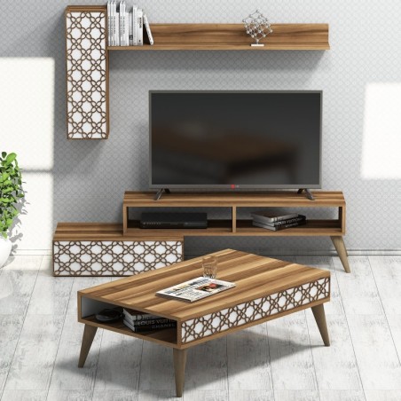 Conjunto de muebles de salón Planet blanco nogal