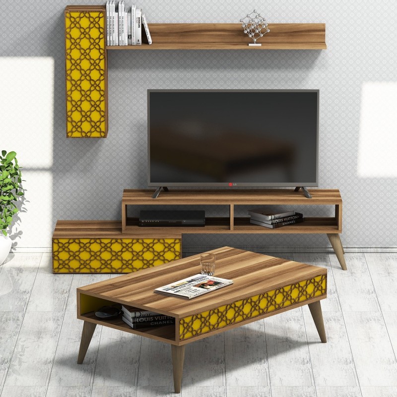 Conjunto de muebles de salón Planet amarillo nogal - 845HCT5218