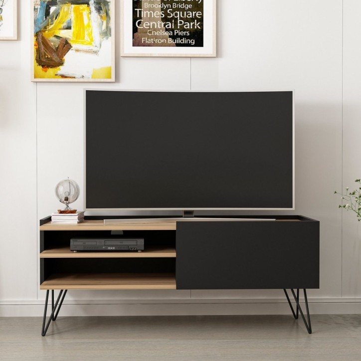 Mueble TV con estante Aral negro nogal